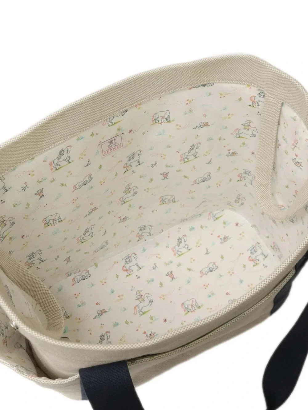 Hermes Cabriole Tote Diaper Nappy Bag Toile H Canvas Beige Blue Gris Perle